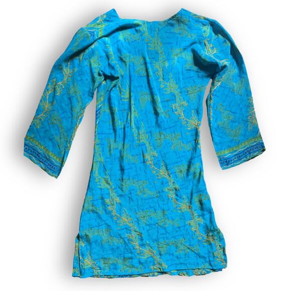 100% Upcycled Silk Indie Ella Embroidered Tunic - Turquoise - OS - Picture 4 of 10